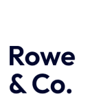 The Rowe & Co. Logo, white background with blue text Rowe and below that & co.